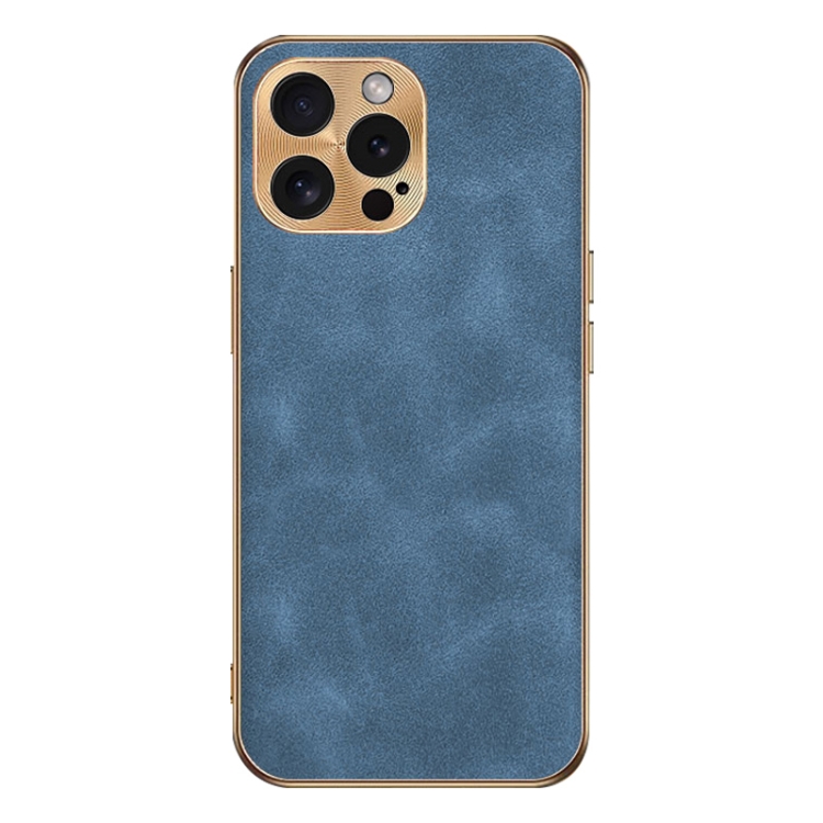 

For iPhone 12 Pro Max Electroplating Lambskin Leather Phone Case(Blue)