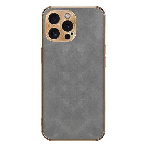 

For iPhone 12 Pro Max Electroplating Lambskin Leather Phone Case(Grey)