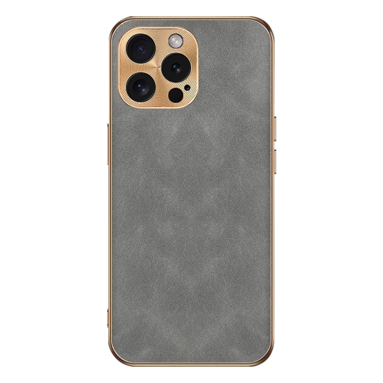 

For iPhone 12 Pro Electroplating Lambskin Leather Phone Case(Grey)
