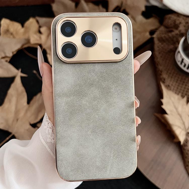 For iPhone 17 Pro Electroplating Lambskin Leather Phone Case(Grey)