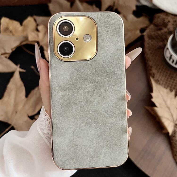 

For iPhone 16 Electroplating Lambskin Leather Phone Case(Grey)