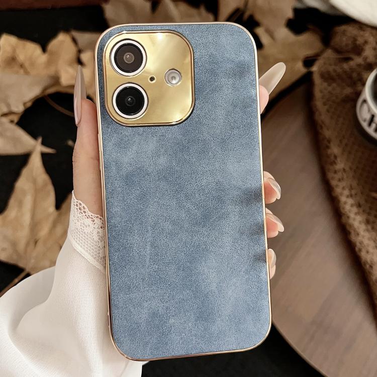 

For iPhone 16 Plus Electroplating Lambskin Leather Phone Case(Blue)