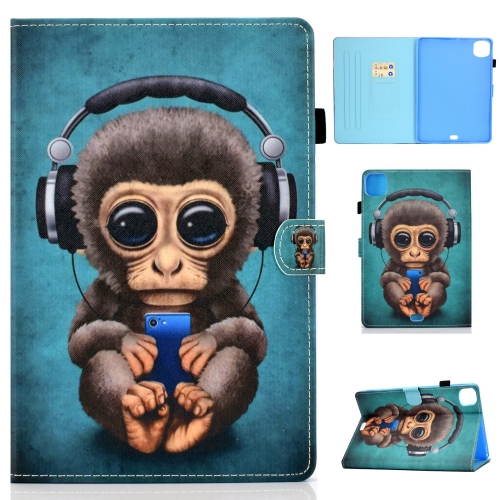 

For iPad Pro 11 2024 Painted Stitching Smart Leather Tablet Case(Headphone Monkey)
