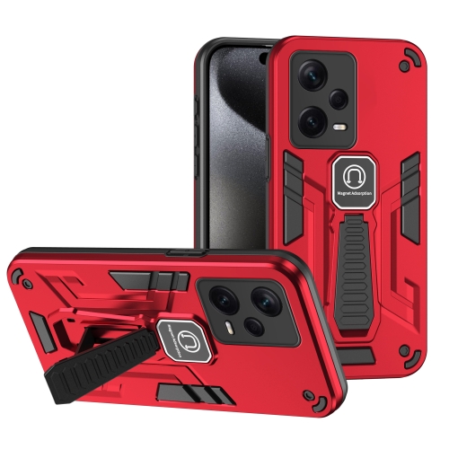 

For Xiaomi Redmi Note 12 Pro+ Shockproof Holder Phone Case(Red)