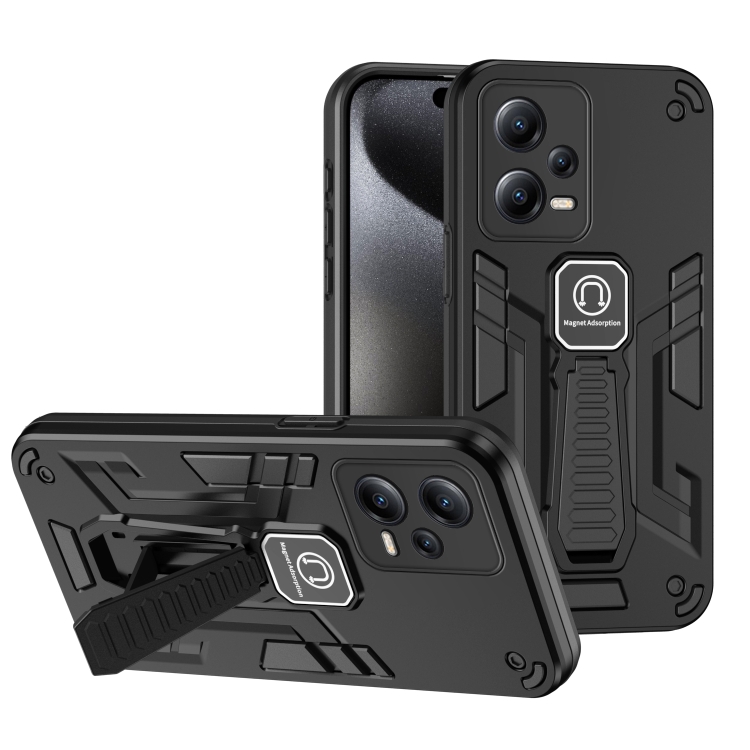 

For Xiaomi Redmi Note 12 5G Shockproof Holder Phone Case(Black)