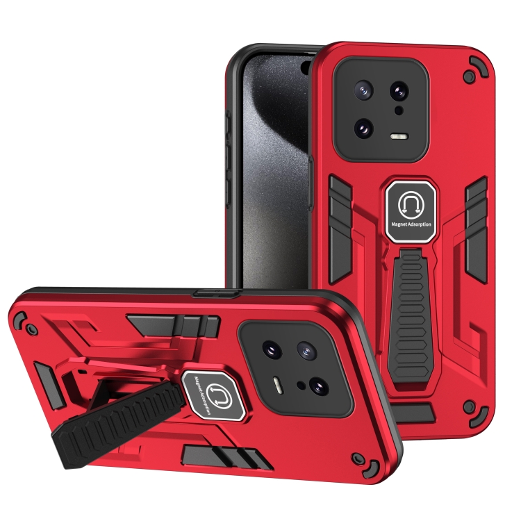 

For Xiaomi 13 Shockproof Holder Phone Case(Red)