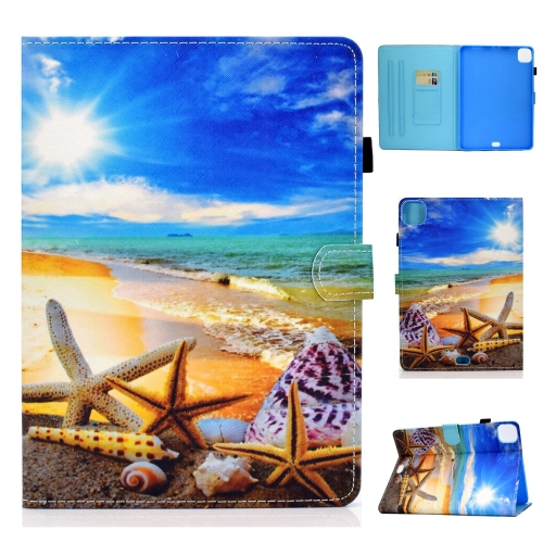 

For iPad Pro 11 2024 Painted Stitching Smart Leather Tablet Case(Blue Sky Starfish)