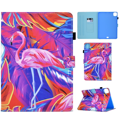 For iPad Pro 11 2024 Colored Drawing Sewing Smart Leather Tablet Case(Flamingo)