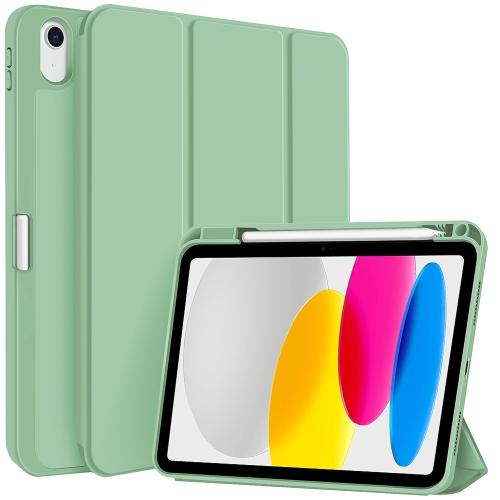 

For iPad 10th Gen 10.9 2022 3-fold TPU Smart Leather Tablet Case with Pen Slot(Green)