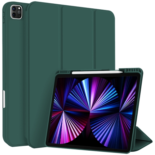 

For iPad Pro 11 2022 / 2021 / 2020 3-fold TPU Smart Leather Tablet Case with Pen Slot(Dark Green)