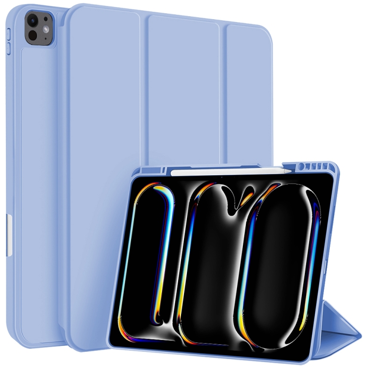 

For iPad Pro 13 2024 3-fold TPU Smart Leather Tablet Case with Pen Slot(Ice Blue)