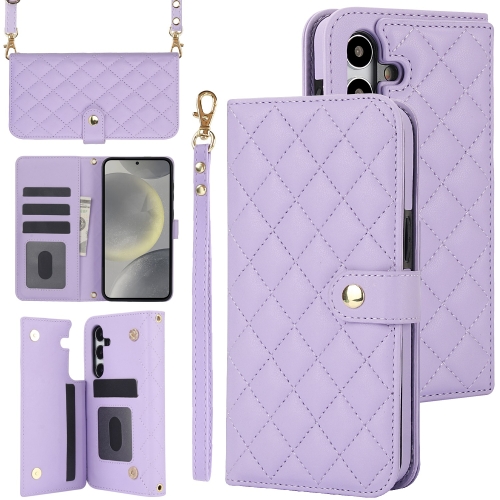 

For Samsung Galaxy S24+ 5G Crossbody Multifunction Rhombic Leather Phone Case(Purple)