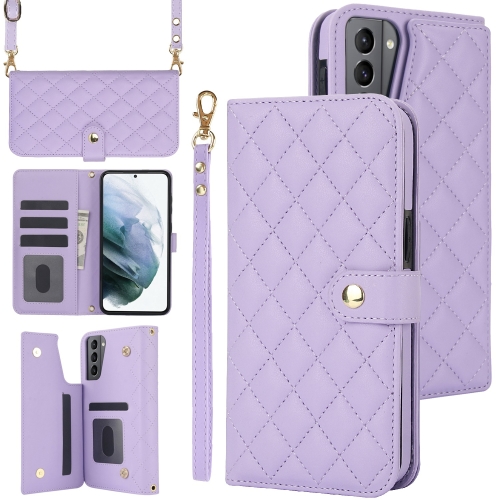 

For Samsung Galaxy S22+ 5G Crossbody Multifunction Rhombic Leather Phone Case(Purple)