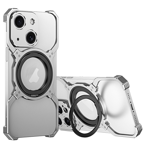 

For iPhone 15 Mechanical Arm Borderless MagSafe Holder Metal Phone Case(Silver)