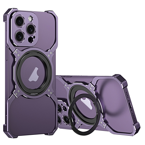 

For iPhone 14 Pro Mechanical Arm Borderless MagSafe Holder Metal Phone Case(Dark Purple)