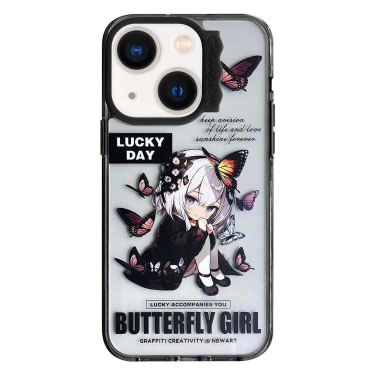 

For iPhone 13 Colorful Wave Circle Creative Pattern Phone Case(Butterfly Flower Girl)