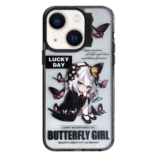 

For iPhone 14 Colorful Wave Circle Creative Pattern Phone Case(Butterfly Flower Girl)