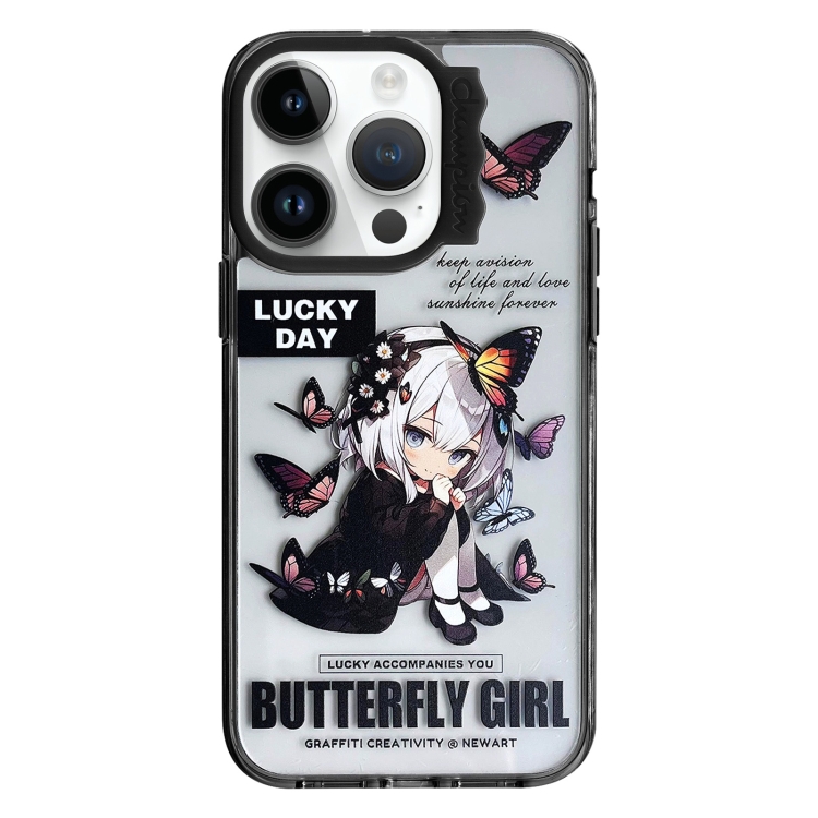

For iPhone 14 Pro Colorful Wave Circle Creative Pattern Phone Case(Butterfly Flower Girl)