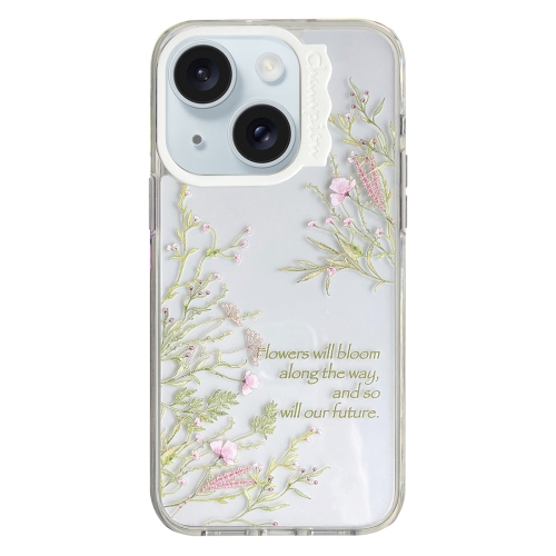 

For iPhone 15 Colorful Wave Circle Creative Pattern Phone Case(White Flower)