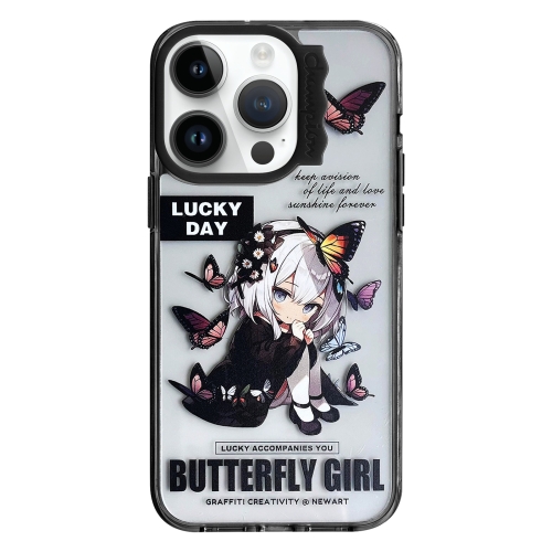 

For iPhone 15 Pro Colorful Wave Circle Creative Pattern Phone Case(Butterfly Flower Girl)