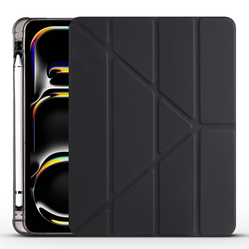 

For iPad Pro 13 2024 Multi-folding TPU Leather Smart Tablet Case with Pen Slot(Black)