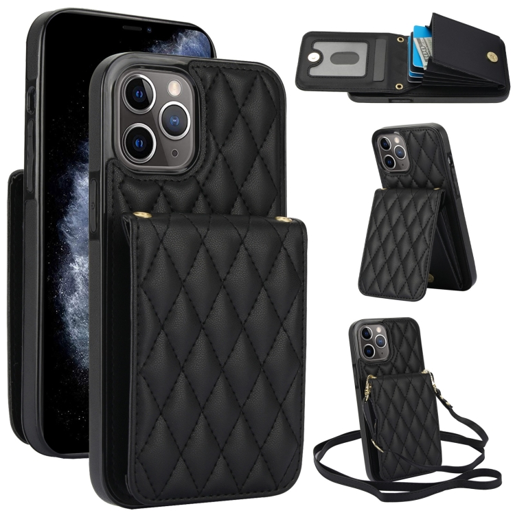 

For iPhone 11 Pro YM015 Crossbody Rhombic Card Bag RFID Phone Case(Black)