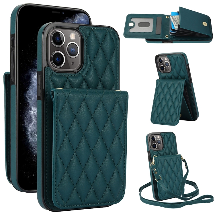 

For iPhone 11 Pro YM015 Crossbody Rhombic Card Bag RFID Phone Case(Green)