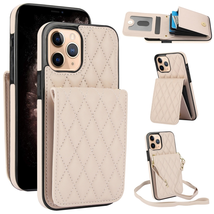 

For iPhone 11 Pro Max YM015 Crossbody Rhombic Card Bag RFID Phone Case(White)