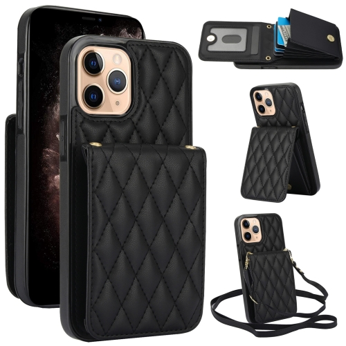 

For iPhone 11 Pro Max YM015 Crossbody Rhombic Card Bag RFID Phone Case(Black)