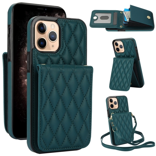 

For iPhone 11 Pro Max YM015 Crossbody Rhombic Card Bag RFID Phone Case(Green)