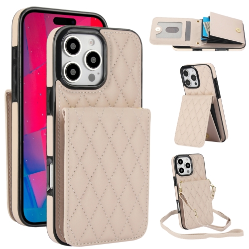

For iPhone 16 Pro YM015 Crossbody Rhombic Card Bag RFID Phone Case(White)