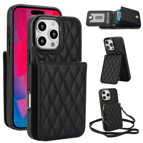 

For iPhone 16 Pro YM015 Crossbody Rhombic Card Bag RFID Phone Case(Black)