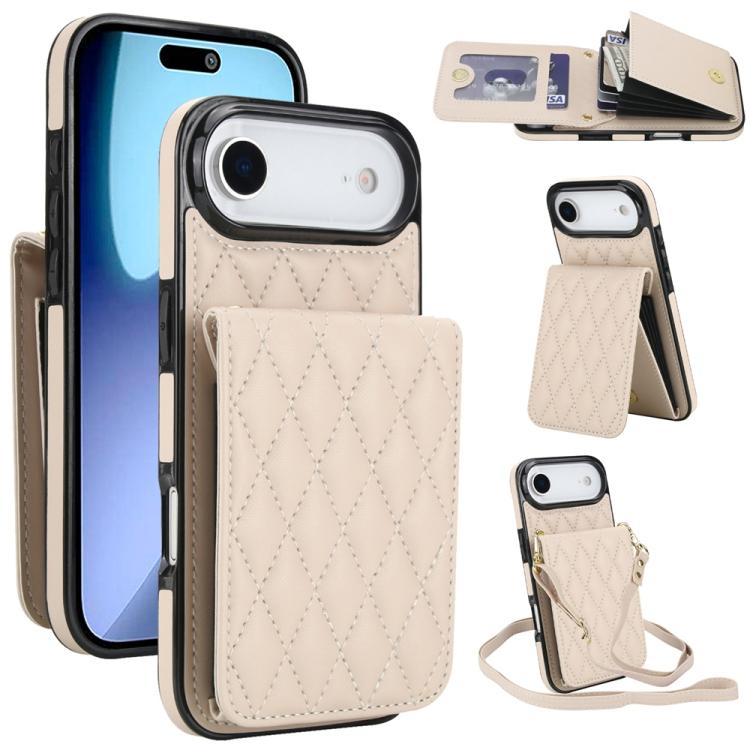 For iPhone Air YM015 Crossbody Rhombic Card Bag RFID Phone Case(White)