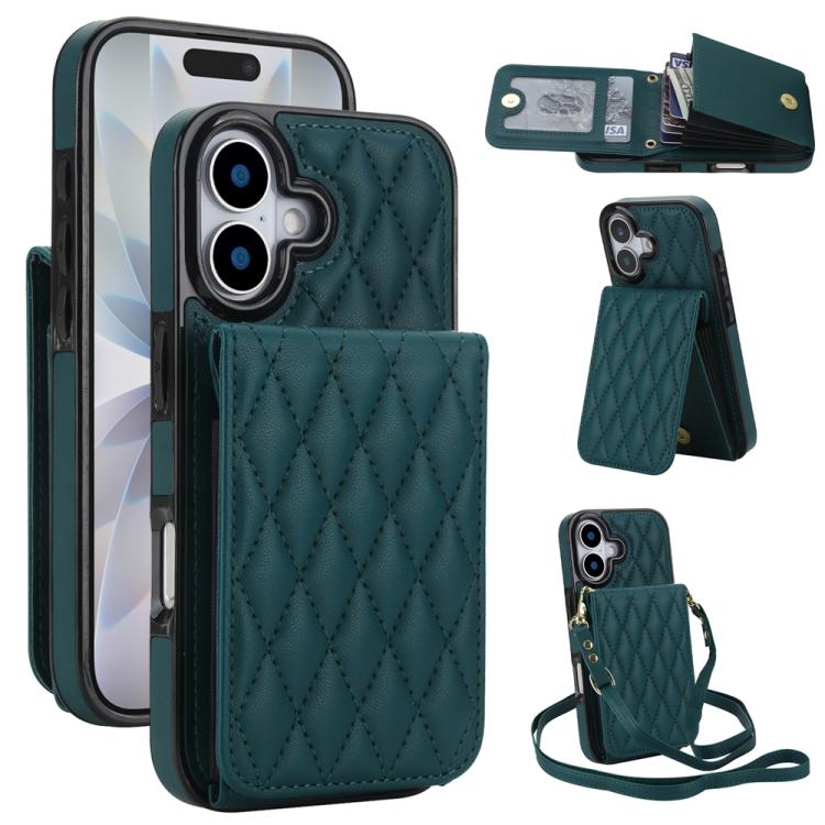 

For iPhone 17 YM015 Crossbody Rhombic Card Bag RFID Phone Case(Green)