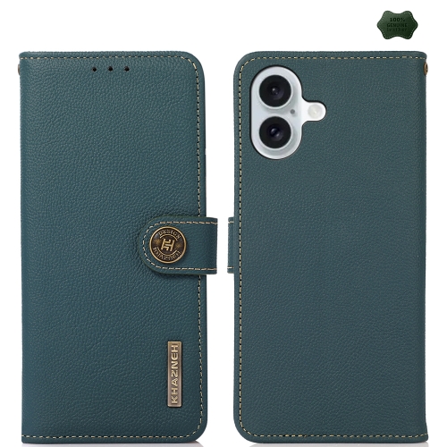 

For iPhone 16 Plus KHAZNEH Custer Genuine Leather RFID Phone Case(Green)