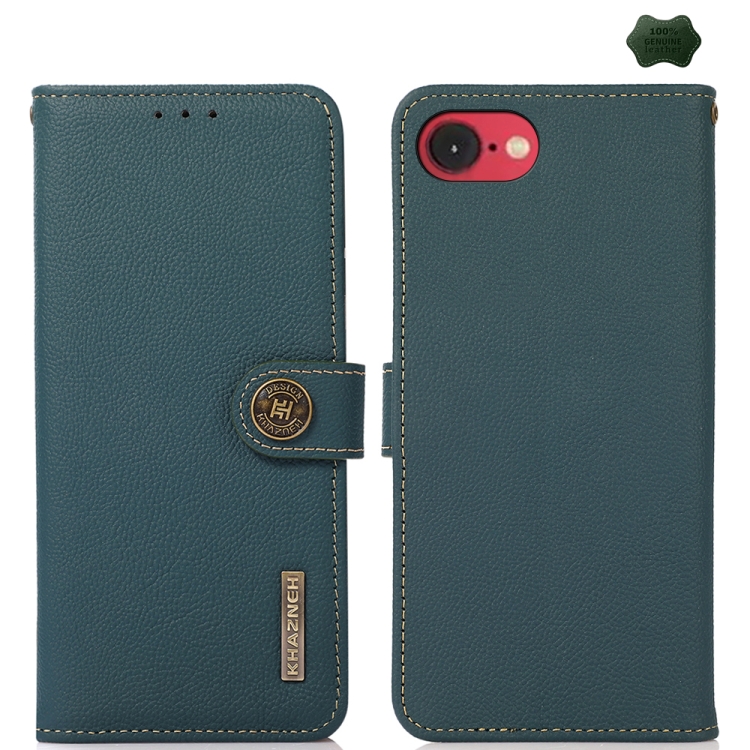 

For iPhone SE 2024 KHAZNEH Custer Genuine Leather RFID Phone Case(Green)