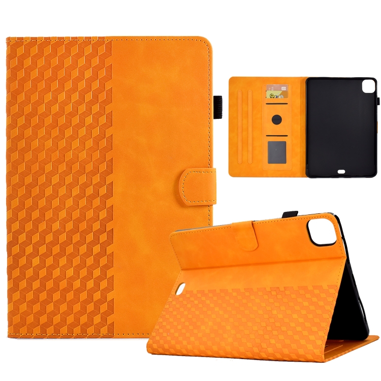 

For iPad Pro 11 2024 Rhombus Embossed Leather Tablet Case(Khaki)
