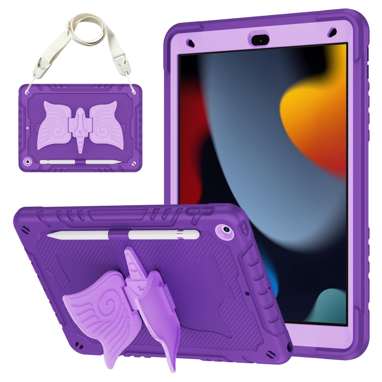 Pour iPad 10.2 2021/2020/2019 Étui pour tablette en silicone hybride PC avec béquille licorne (violet)