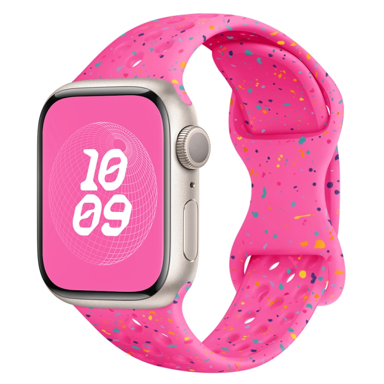 

For Apple Watch SE 2023 44mm Hole Style Butterfly Buckle Camouflage Silicone Watch Band(Pink)