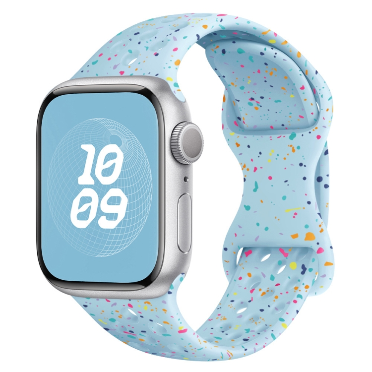 

For Apple Watch Series 6 44mm Hole Style Butterfly Buckle Camouflage Silicone Watch Band(Light Blue)