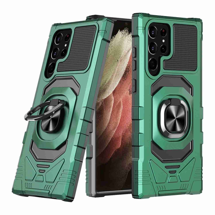 

For Samsung Galaxy S22 Ultra 5G Magnetic Ring Holder Phone Case(Dark Green)