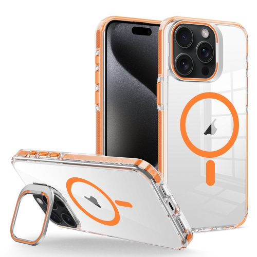 

For iPhone 15 Pro J2 High Transparent MagSafe Magnetic Frame Holder Phone Case(Orange)