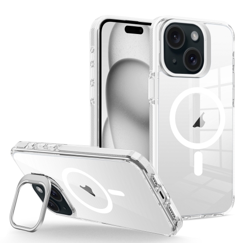 

For iPhone 15 Plus J2 High Transparent MagSafe Magnetic Frame Holder Phone Case(White)