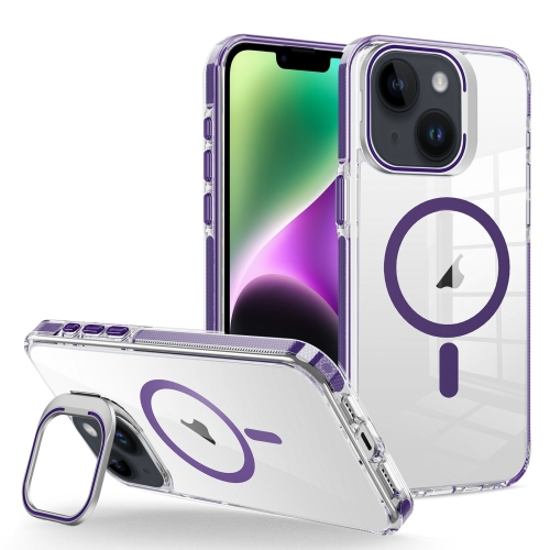 

For iPhone 14 Plus J2 High Transparent MagSafe Magnetic Frame Holder Phone Case(Dark Purple)