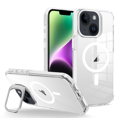 

For iPhone 14/13 J2 High Transparent MagSafe Magnetic Frame Holder Phone Case(White)