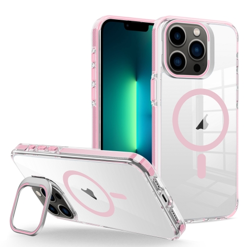 

For iPhone 13 Pro Max J2 High Transparent MagSafe Magnetic Frame Holder Phone Case(Pink)