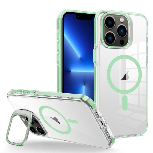 

For iPhone 13 Pro J2 High Transparent MagSafe Magnetic Frame Holder Phone Case(Matcha Green)