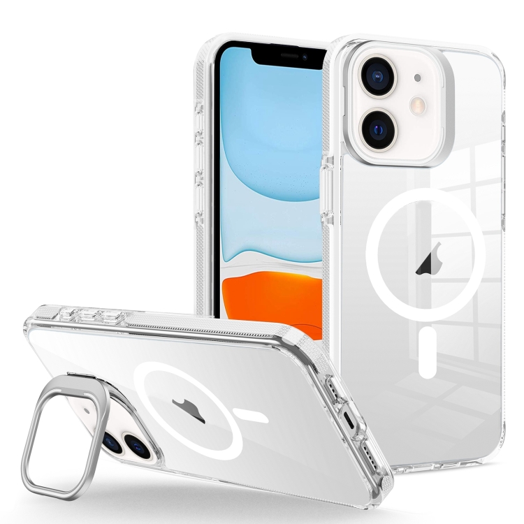 

For iPhone 11 J2 High Transparent MagSafe Magnetic Frame Holder Phone Case(White)