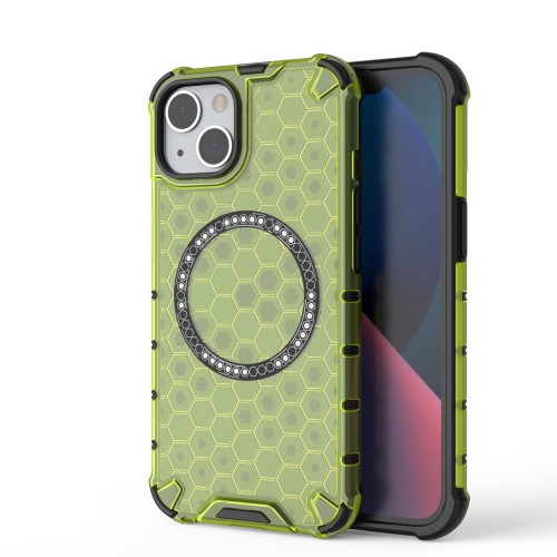 

For iPhone 13 Honeycomb Magnetic Ring Shockproof Phone Case(Green)