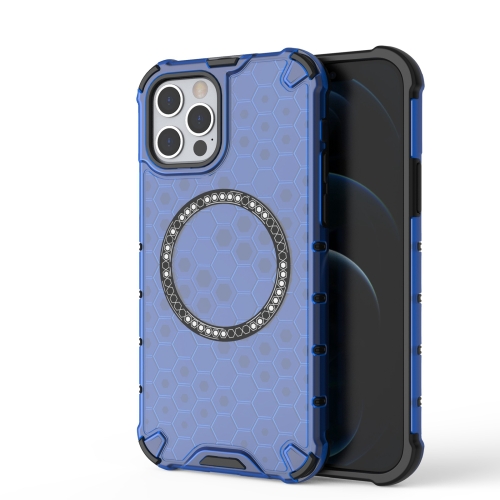 

For iPhone 12 / 12 Pro Honeycomb Magnetic Ring Shockproof Phone Case(Blue)